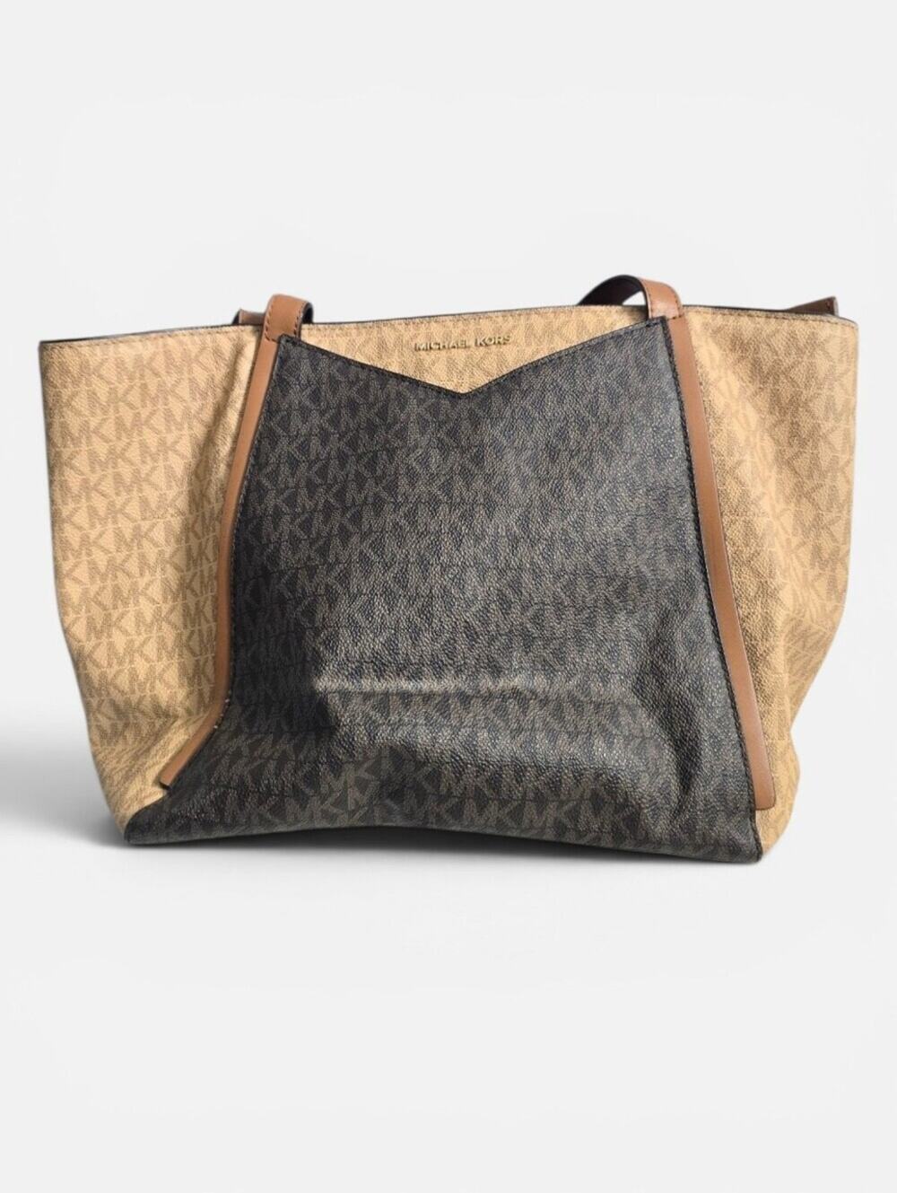 Michael Kors Mobwife Whitney Two-Tone Brown Logo Small Designer Tote Bag‎